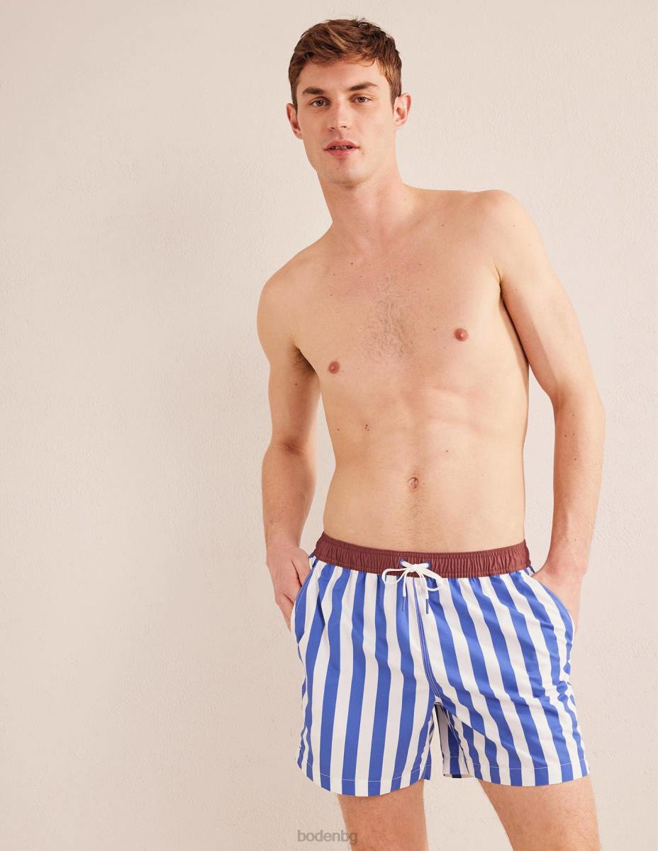 облекло Boden еластична талия плуване късо синя чапла и бяла ивица мъже LL683553