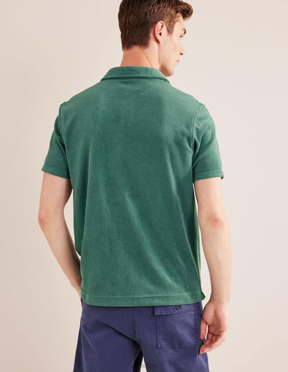 облекло Boden хавлиено поло с отворена яка дълбоко морско зелено мъже LL683502