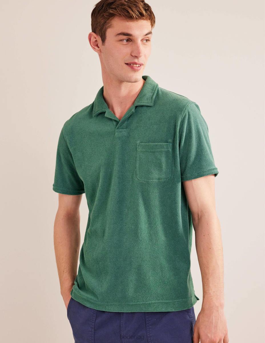 облекло Boden хавлиено поло с отворена яка дълбоко морско зелено мъже LL683502