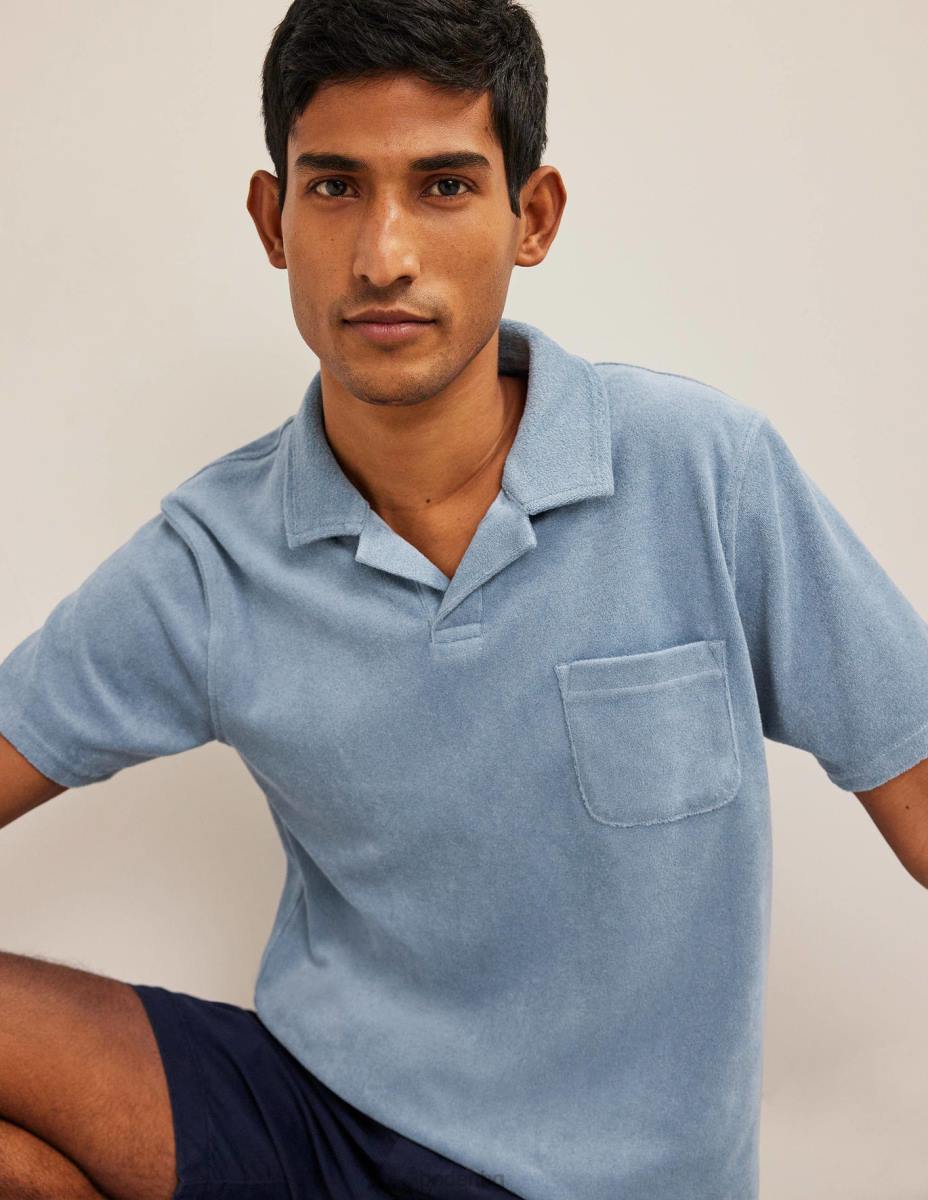 облекло Boden хавлиено поло с отворена яка сини капитани мъже LL683640