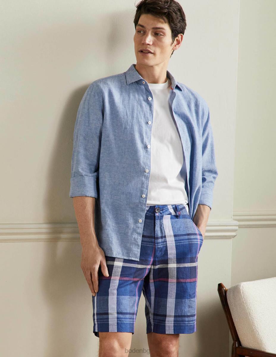облекло Boden памучно ленено късо президентски син чек мъже LL683563