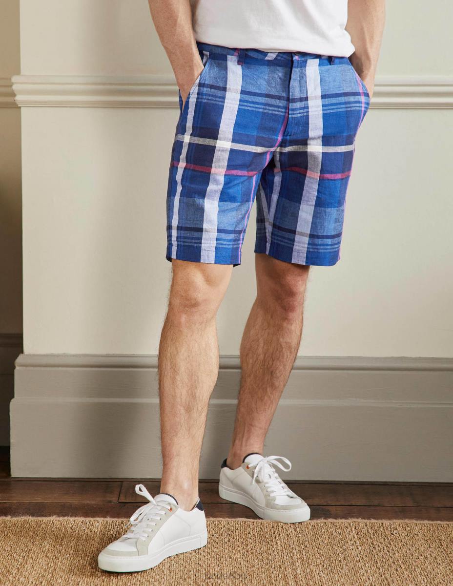 облекло Boden памучно ленено късо президентски син чек мъже LL683563