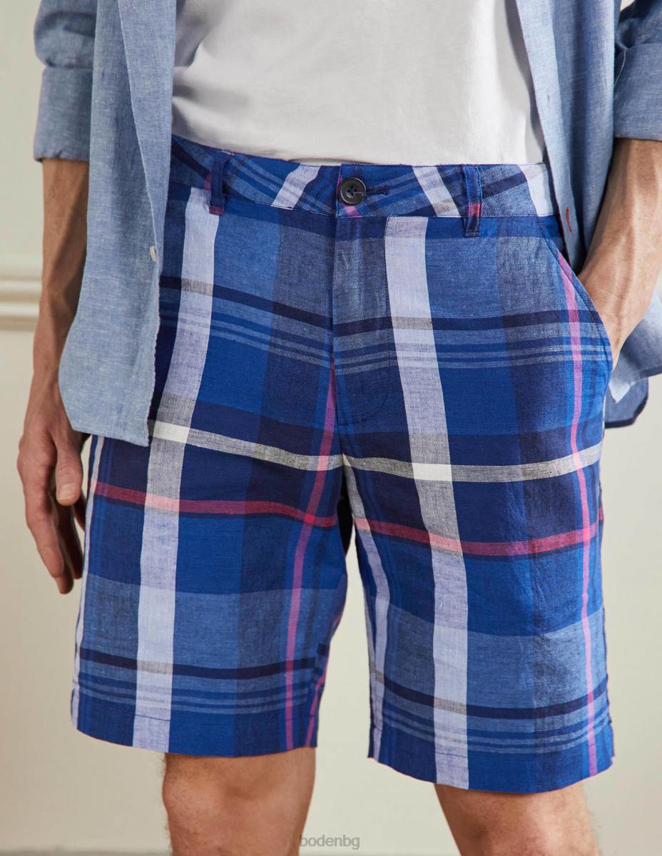 облекло Boden памучно ленено късо президентски син чек мъже LL683563
