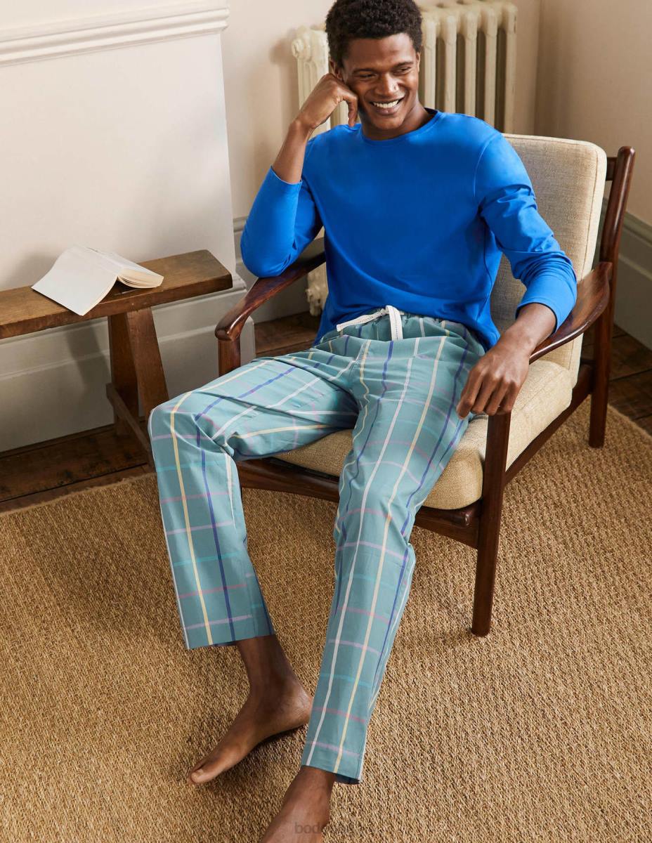 облекло Boden долнище на пижама от памучен поплин storm blue tattershall мъже LL683590