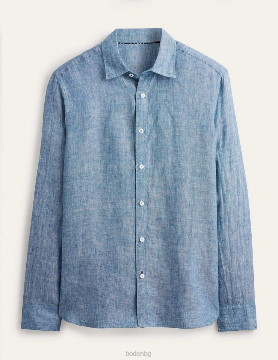 облекло Boden прилепнала ленена риза синьо шамбре мъже LL683496