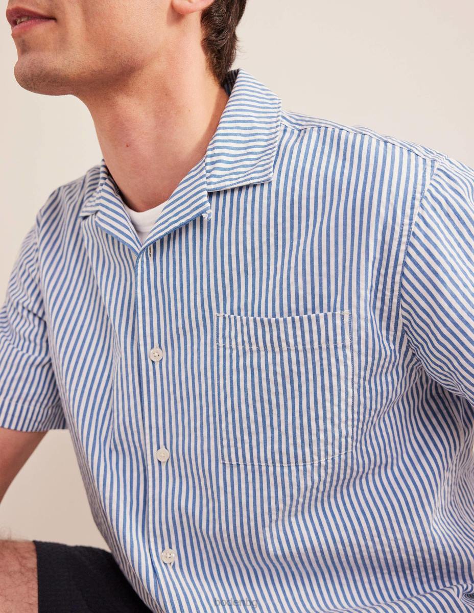 облекло Boden текстурирана риза с яка китайско синьо/слонова кост ивица мъже LL683504