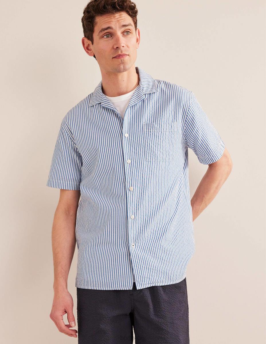 облекло Boden текстурирана риза с яка китайско синьо/слонова кост ивица мъже LL683504