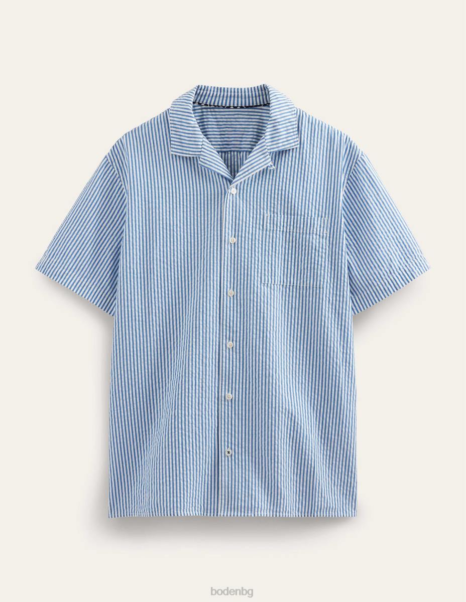 облекло Boden текстурирана риза с яка китайско синьо/слонова кост ивица мъже LL683504