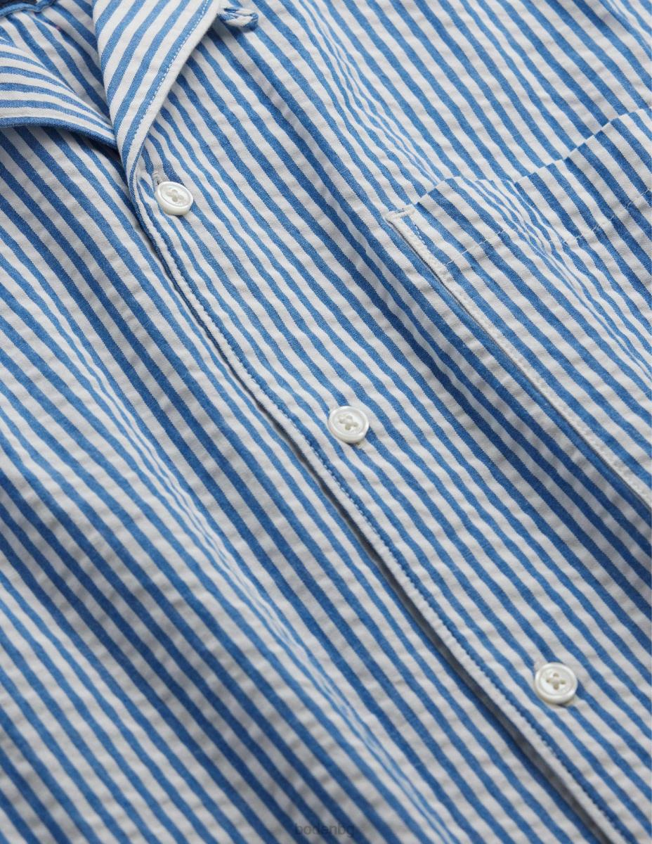 облекло Boden текстурирана риза с яка китайско синьо/слонова кост ивица мъже LL683504