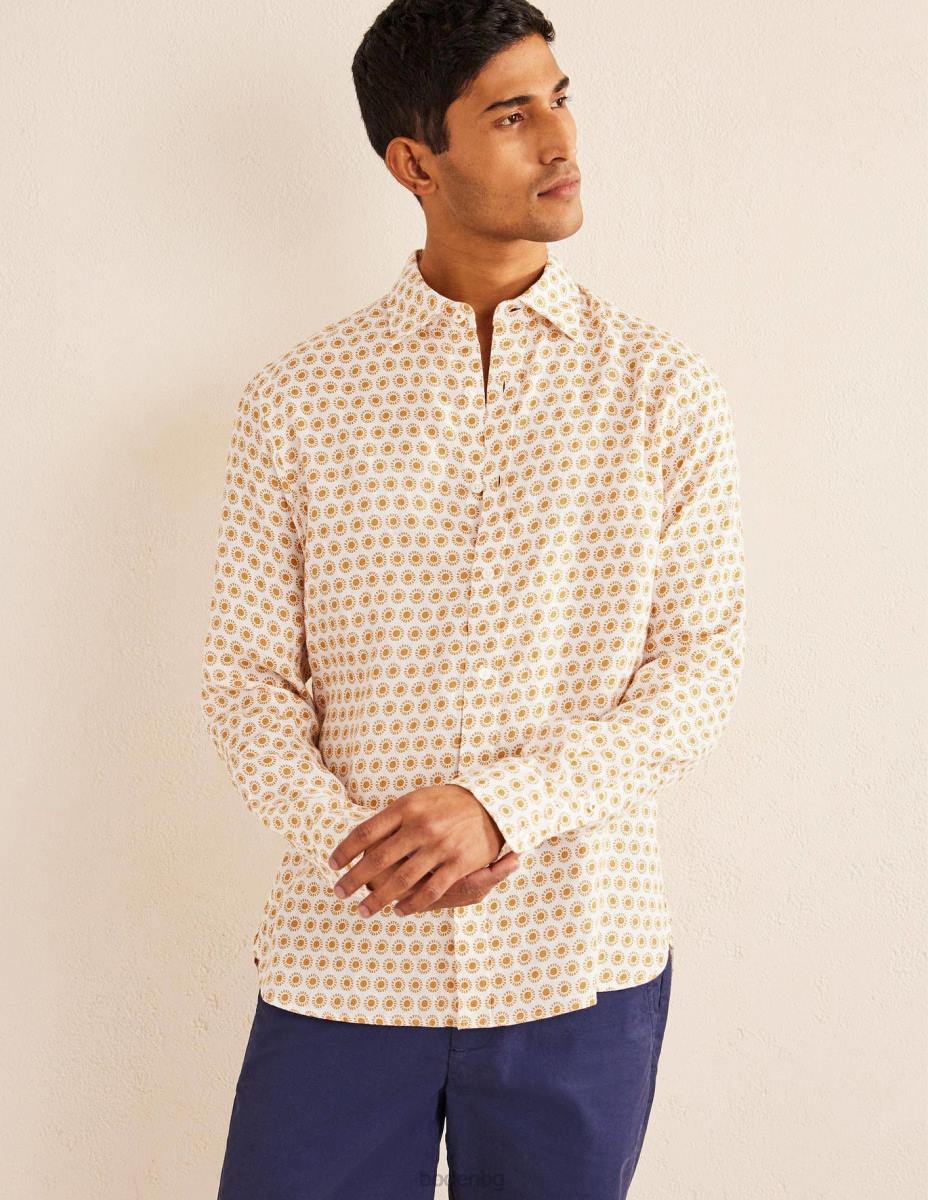 облекло Boden ленена риза с изрязана яка реколта злато слънце мъже LL683511