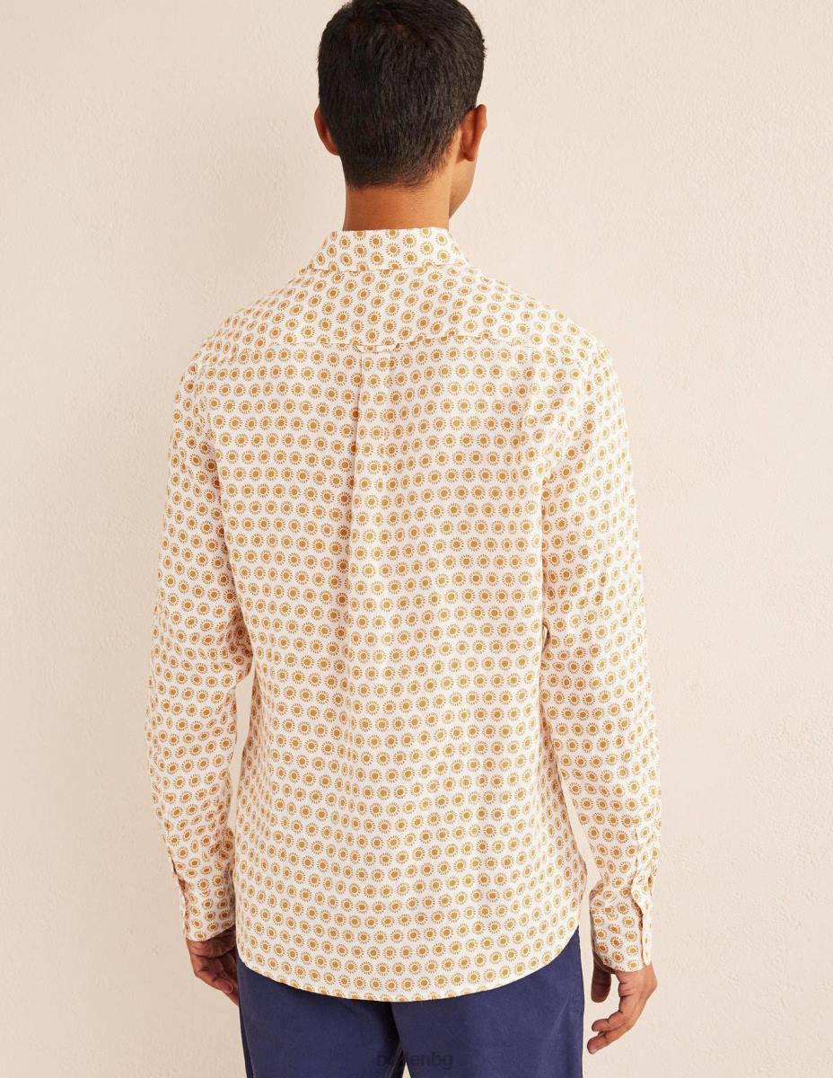 облекло Boden ленена риза с изрязана яка реколта злато слънце мъже LL683511