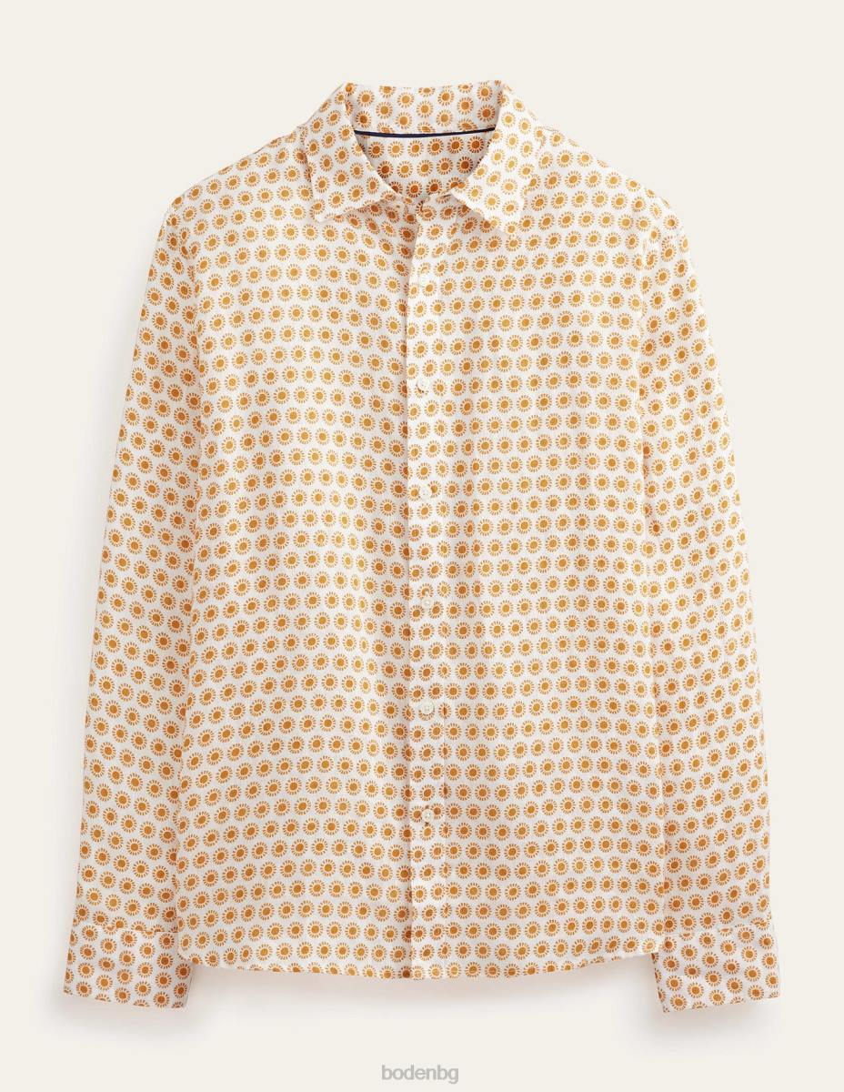 облекло Boden ленена риза с изрязана яка реколта злато слънце мъже LL683511