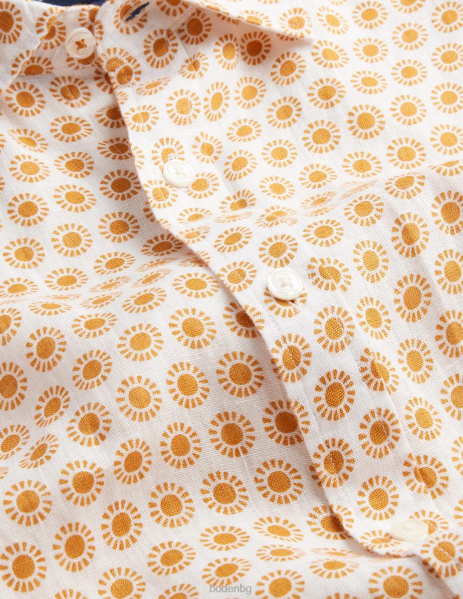 облекло Boden ленена риза с изрязана яка реколта злато слънце мъже LL683511