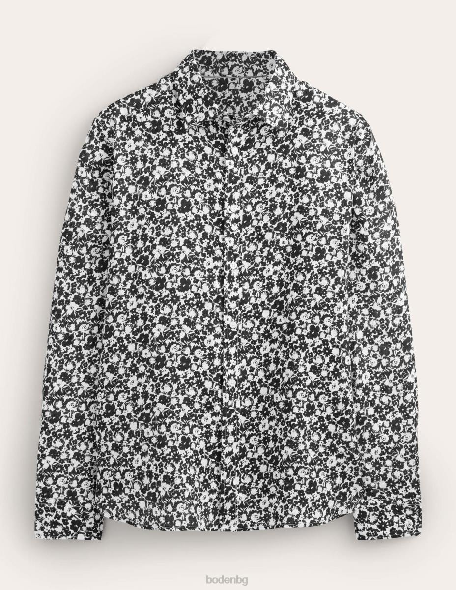 облекло Boden ленена риза с изрязана яка черно и цветя в цвят екрю мъже LL683524