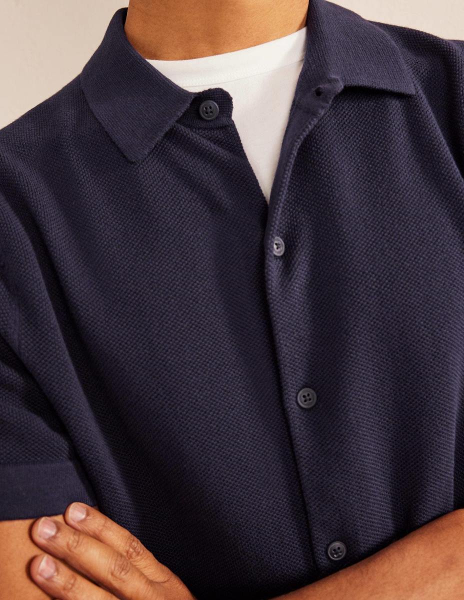 облекло Boden плетена риза с къс ръкав военноморски флот мъже LL683526