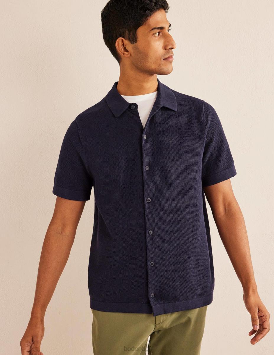 облекло Boden плетена риза с къс ръкав военноморски флот мъже LL683526