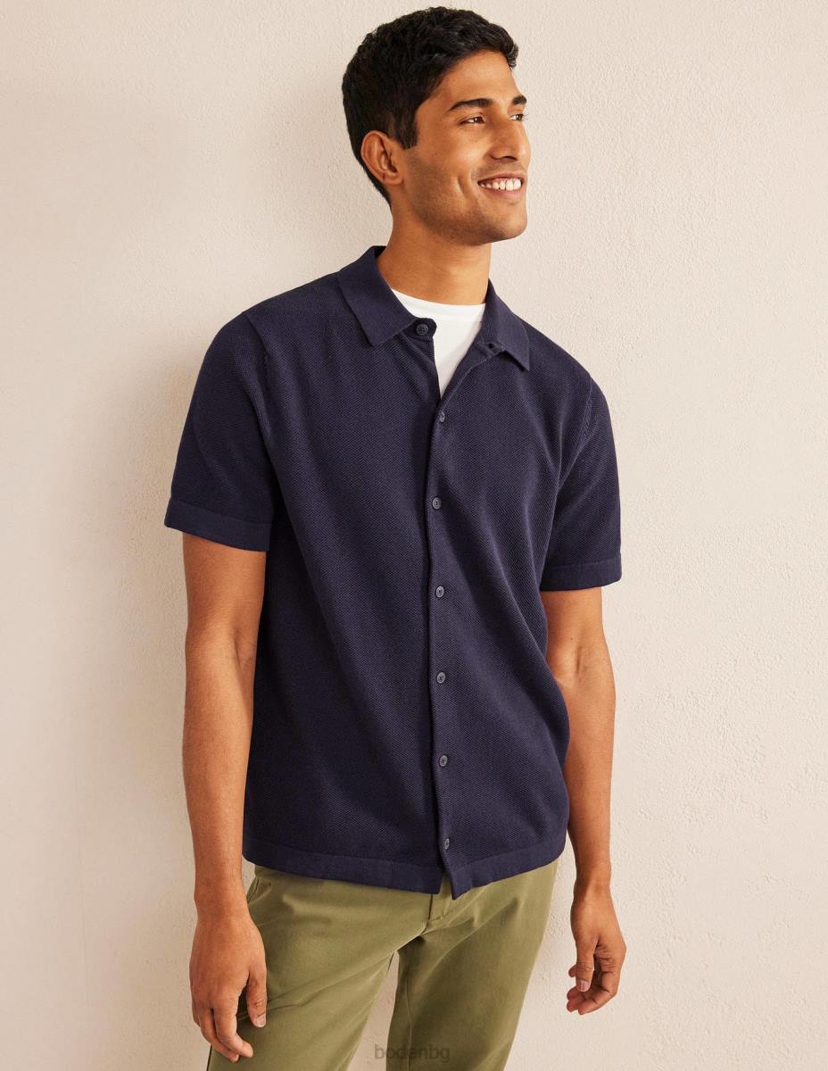 облекло Boden плетена риза с къс ръкав военноморски флот мъже LL683526