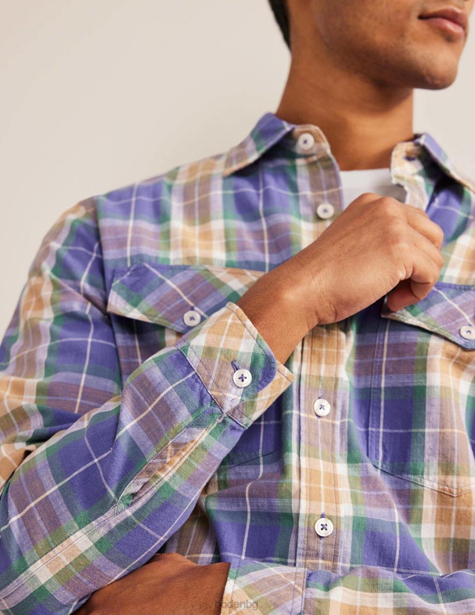 облекло Boden ежедневна памучна карирана риза корсиканско синьо каре мъже LL683535