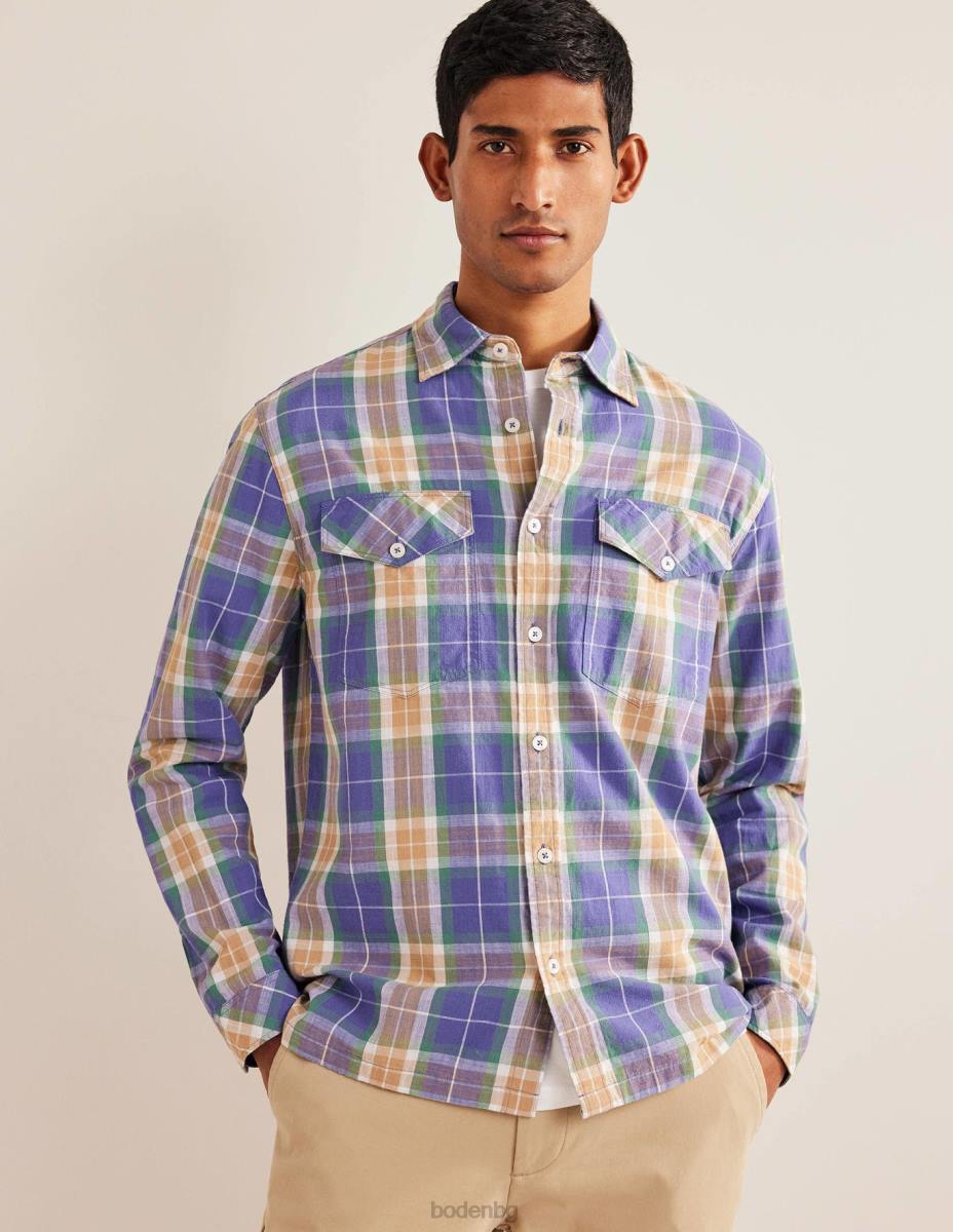 облекло Boden ежедневна памучна карирана риза корсиканско синьо каре мъже LL683535