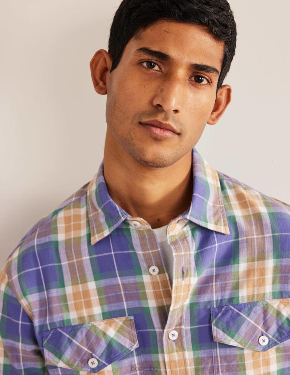 облекло Boden ежедневна памучна карирана риза корсиканско синьо каре мъже LL683535