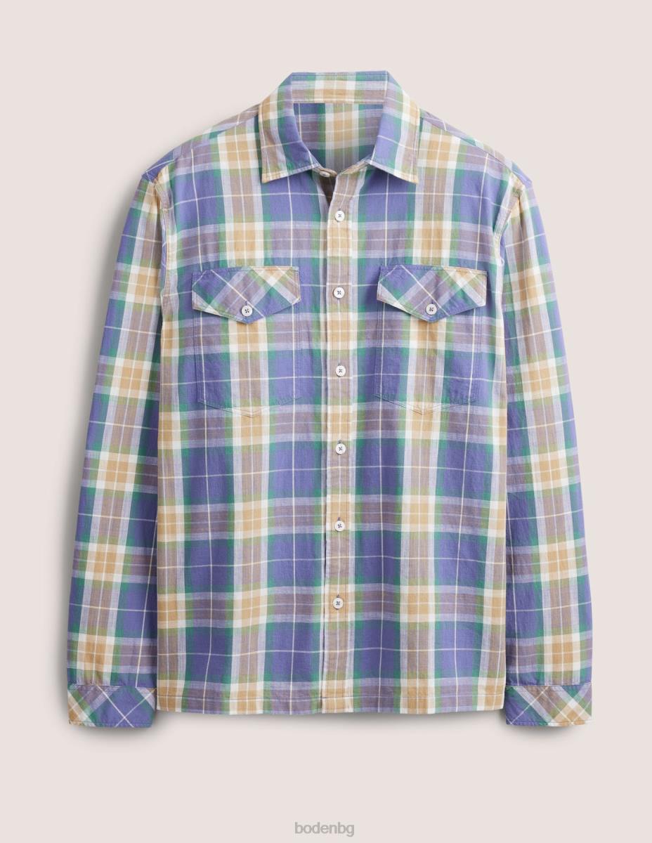 облекло Boden ежедневна памучна карирана риза корсиканско синьо каре мъже LL683535