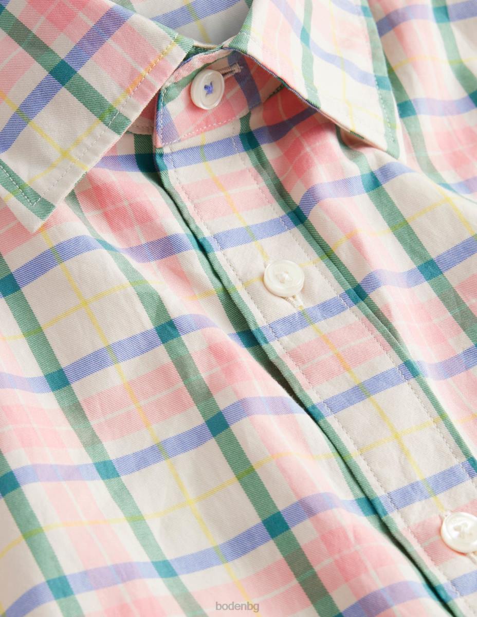 облекло Boden кепър риза с изрязана яка екрю и камео розово каре мъже LL683540