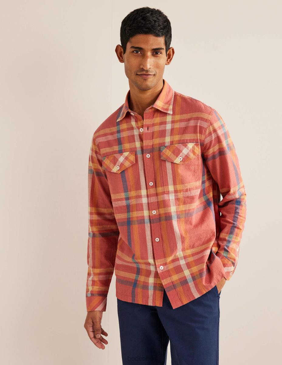 облекло Boden ежедневна памучна карирана риза червен чек мъже LL683558