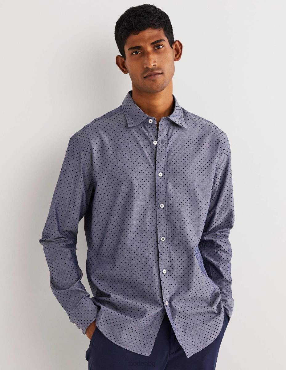 облекло Boden прилепнала риза от кепър синьо натрупано петно мъже LL683604