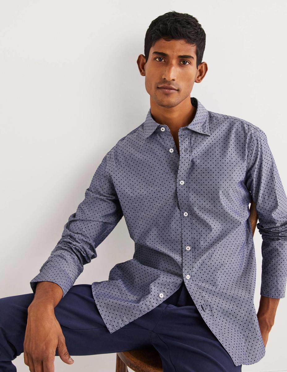 облекло Boden прилепнала риза от кепър синьо натрупано петно мъже LL683604