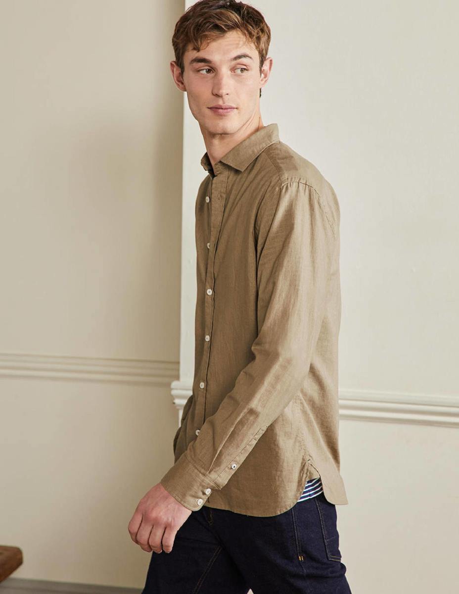 облекло Boden ленена риза с изрязана яка малц мъже LL683611