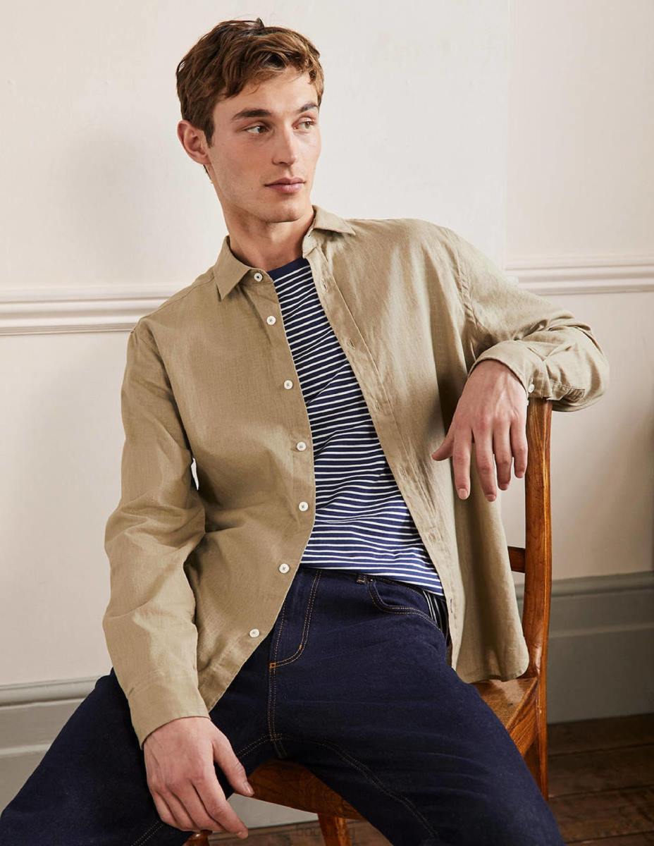 облекло Boden ленена риза с изрязана яка малц мъже LL683611