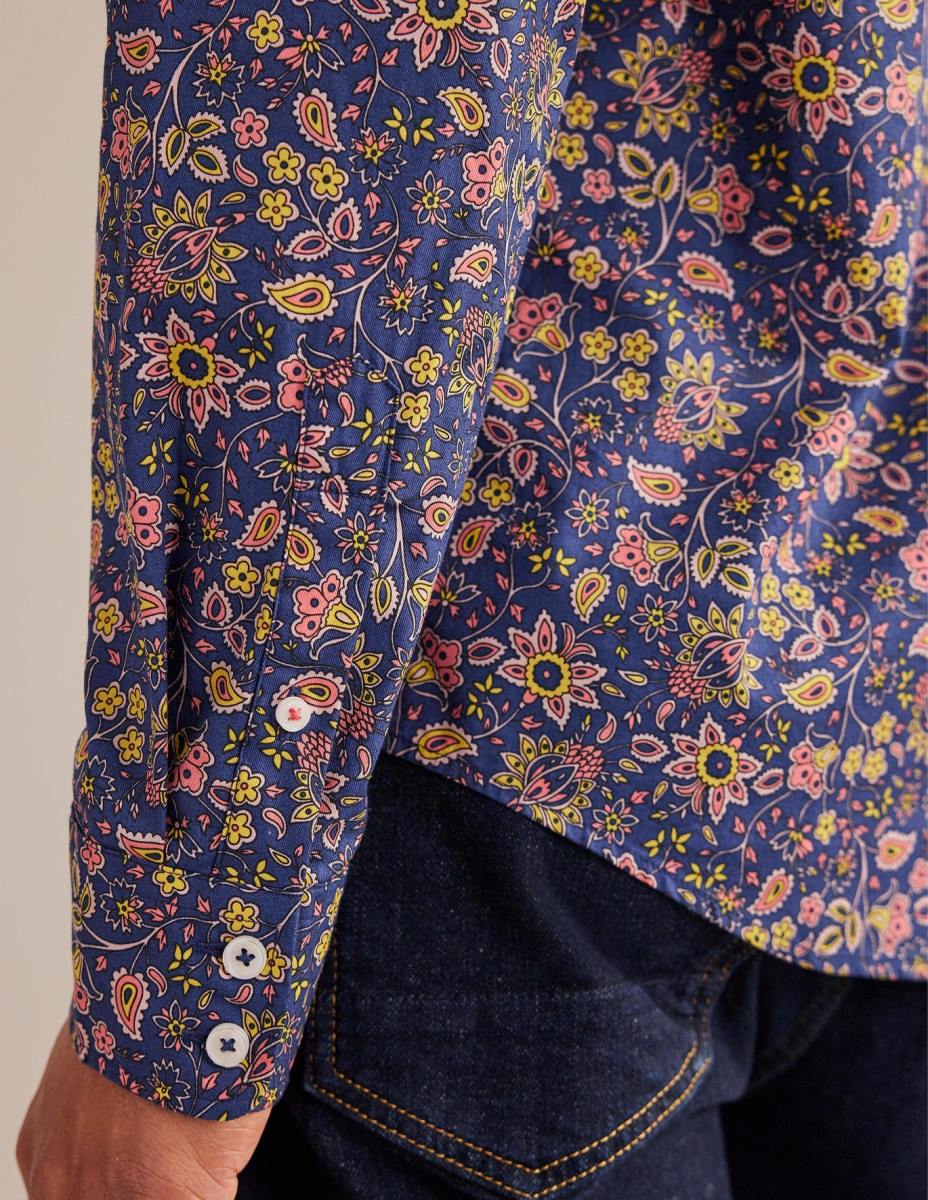 облекло Boden кепър риза с изрязана яка праскова пейсли цветя мъже LL683613