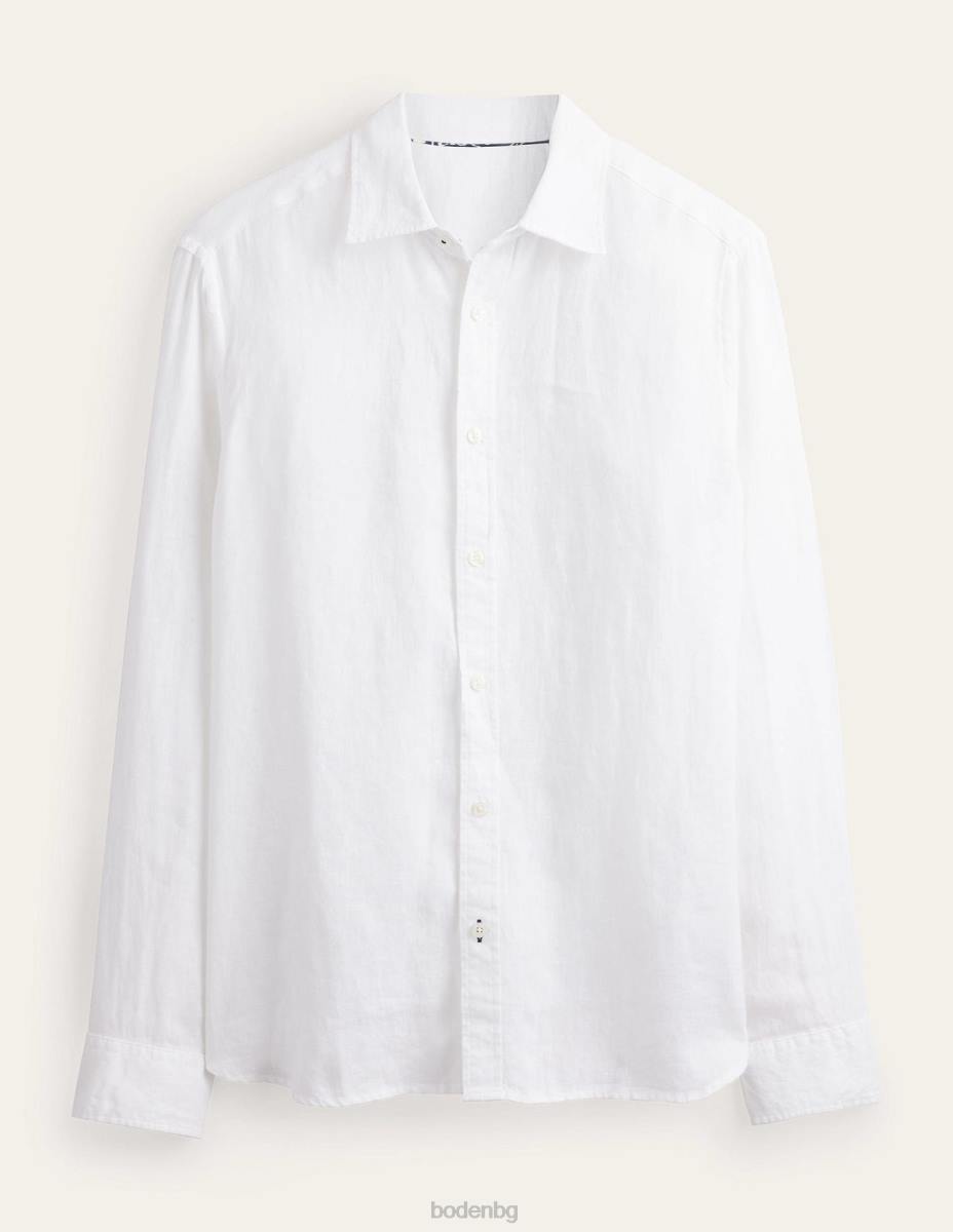 облекло Boden прилепнала ленена риза бяло мъже LL683617