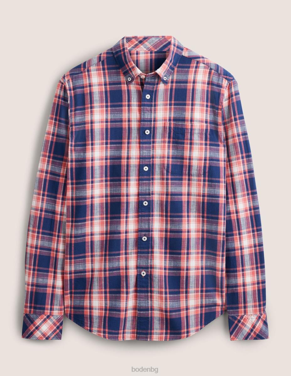 облекло Boden прилепнала риза с копчета избелял червен чек мъже LL683619