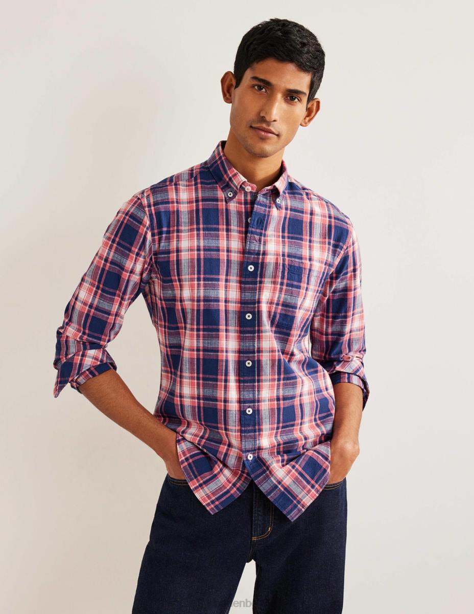 облекло Boden прилепнала риза с копчета избелял червен чек мъже LL683619