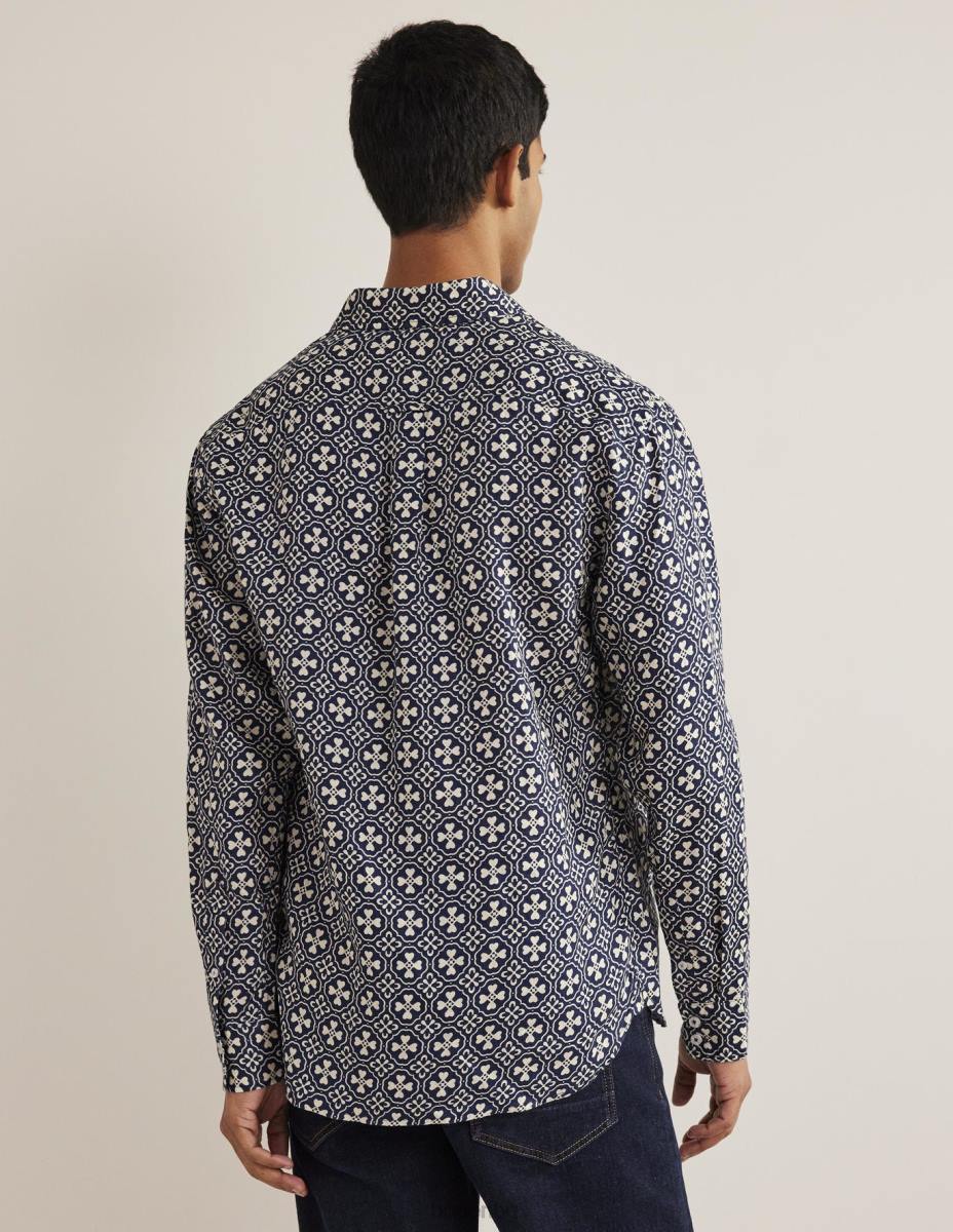 облекло Boden ленена риза с изрязана яка френска морска плочка мъже LL683629