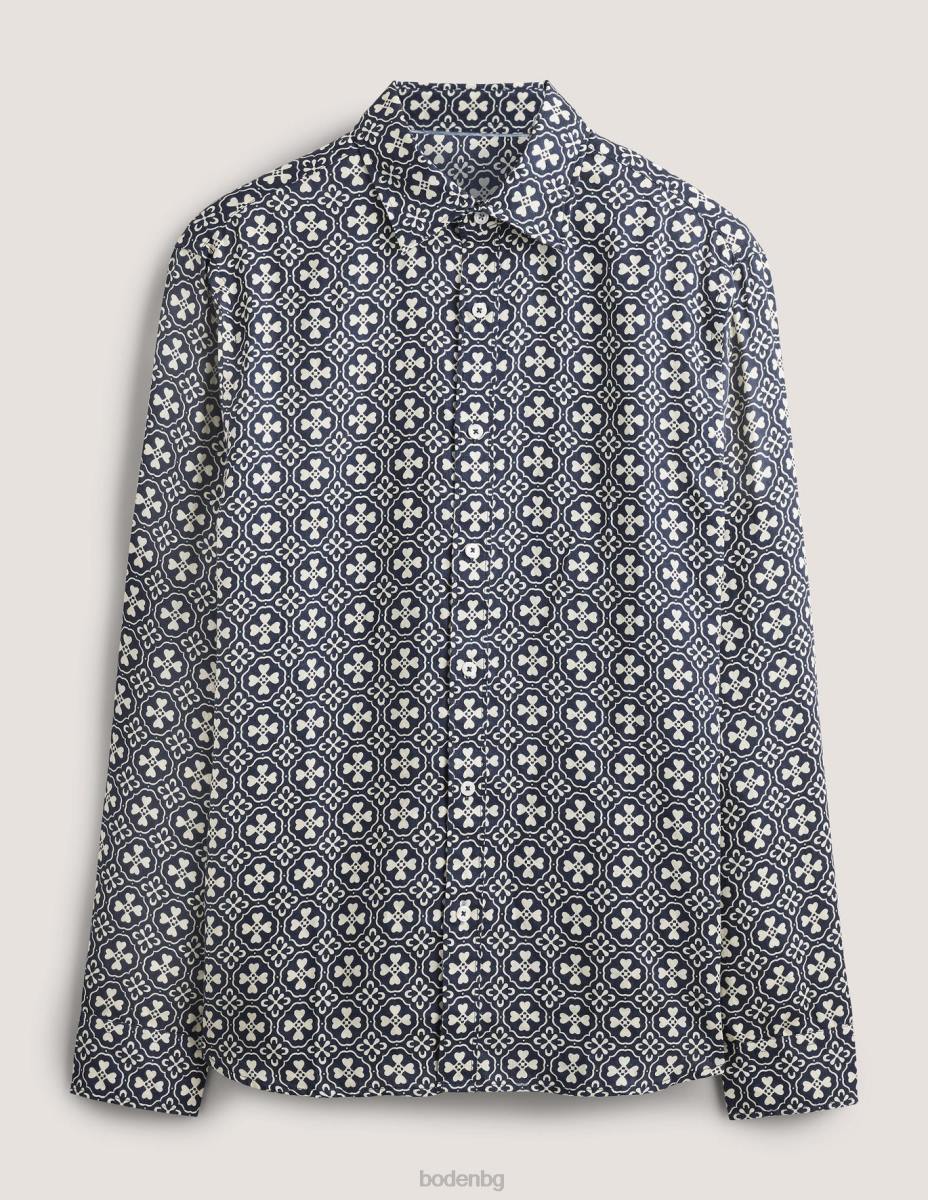 облекло Boden ленена риза с изрязана яка френска морска плочка мъже LL683629