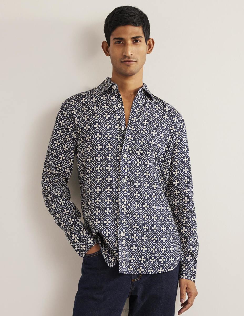 облекло Boden ленена риза с изрязана яка френска морска плочка мъже LL683629