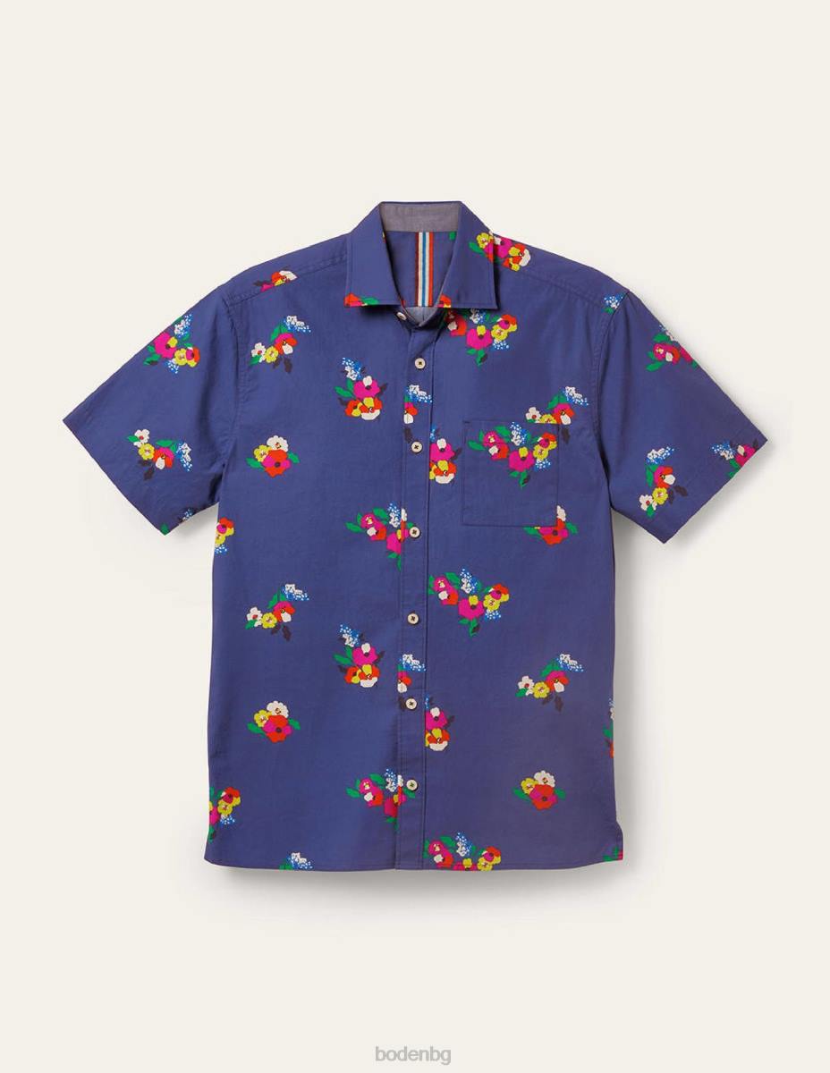 облекло Boden щампована риза с къс ръкав десен борд с много цветя мъже LL683632