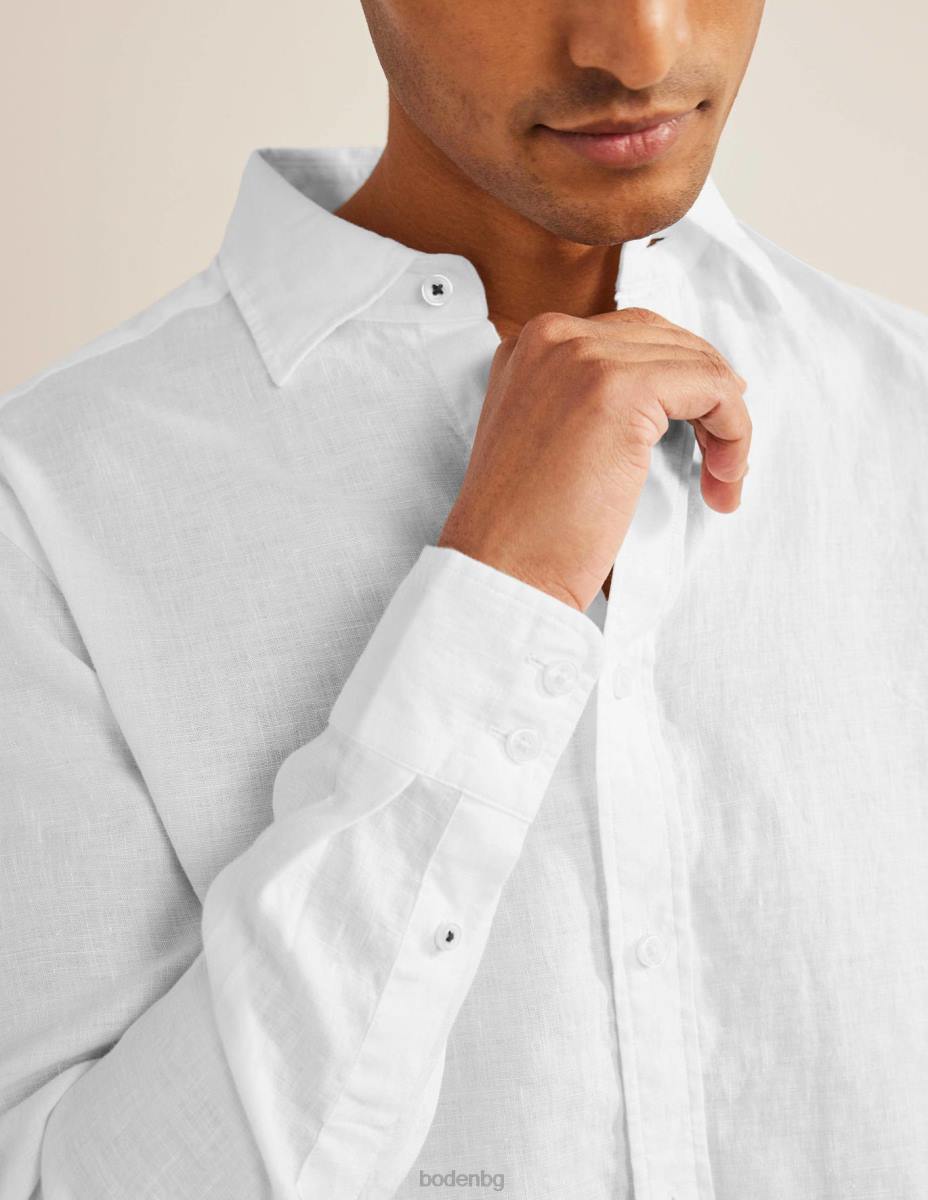 облекло Boden ленена риза с изрязана яка бяло мъже LL683633