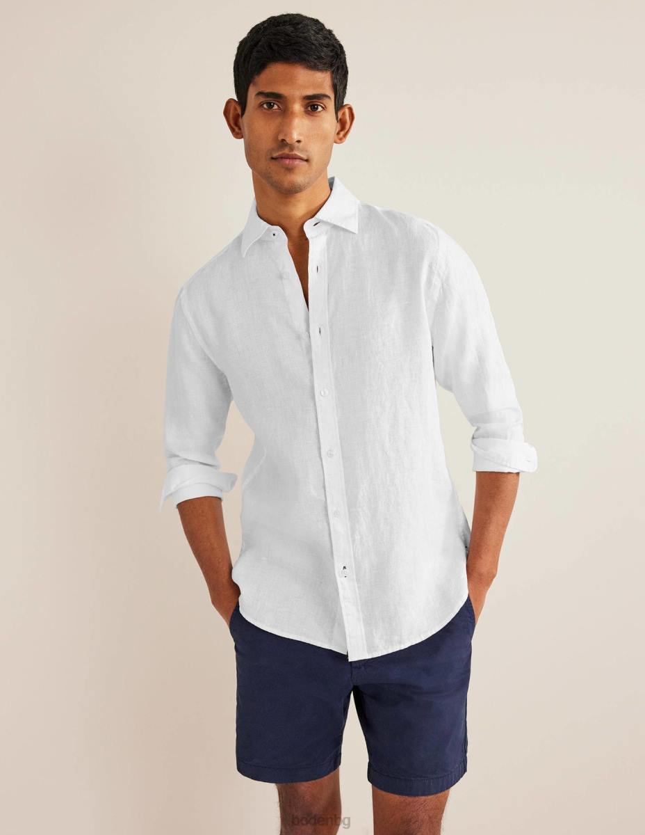 облекло Boden ленена риза с изрязана яка бяло мъже LL683633