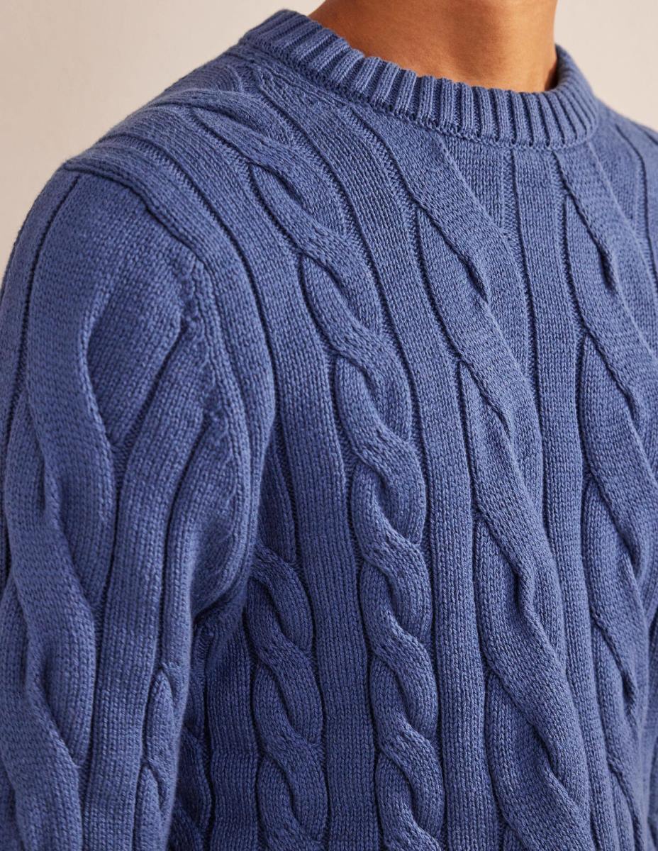 облекло Boden памучен кабел с кръгла яка истински флот мъже LL683515