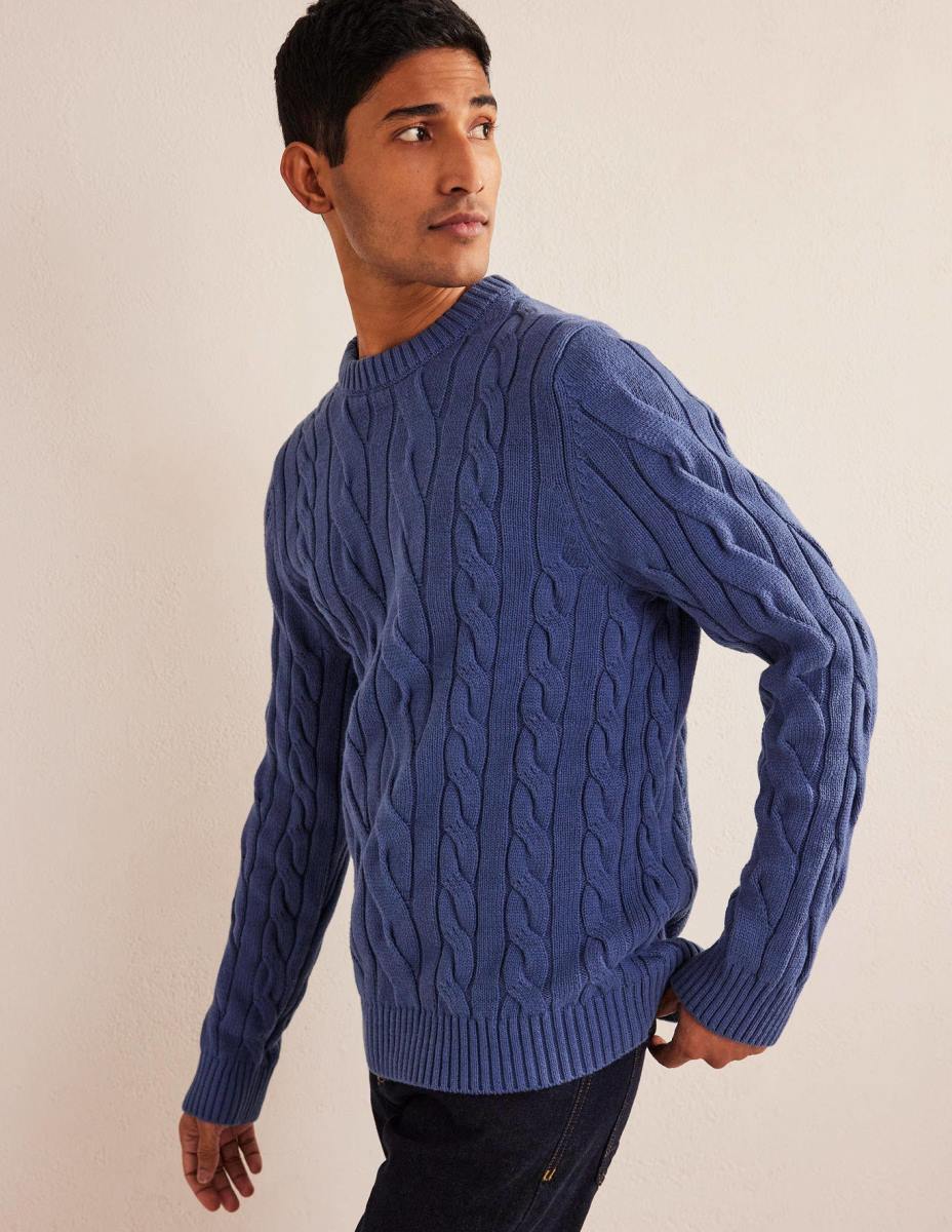 облекло Boden памучен кабел с кръгла яка истински флот мъже LL683515