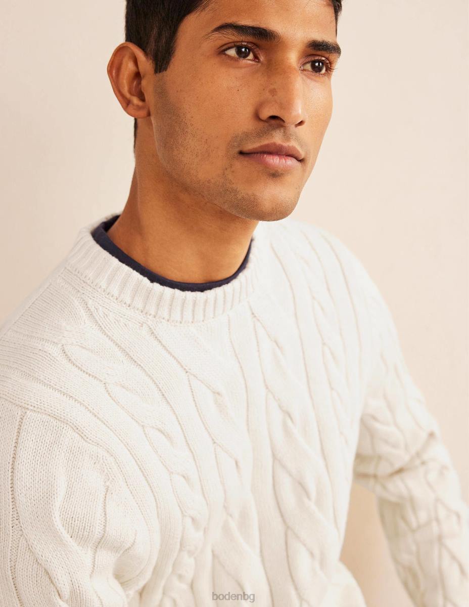 облекло Boden памучен кабел с кръгла яка черупка от шам фъстък мъже LL683552