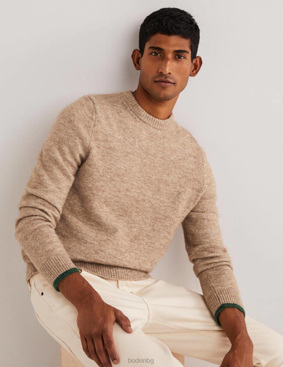 облекло Boden пухкав пуловер с кръгла яка камилски меланж мъже LL683585