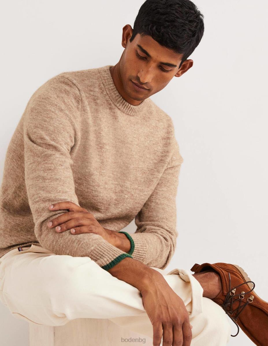 облекло Boden пухкав пуловер с кръгла яка камилски меланж мъже LL683585