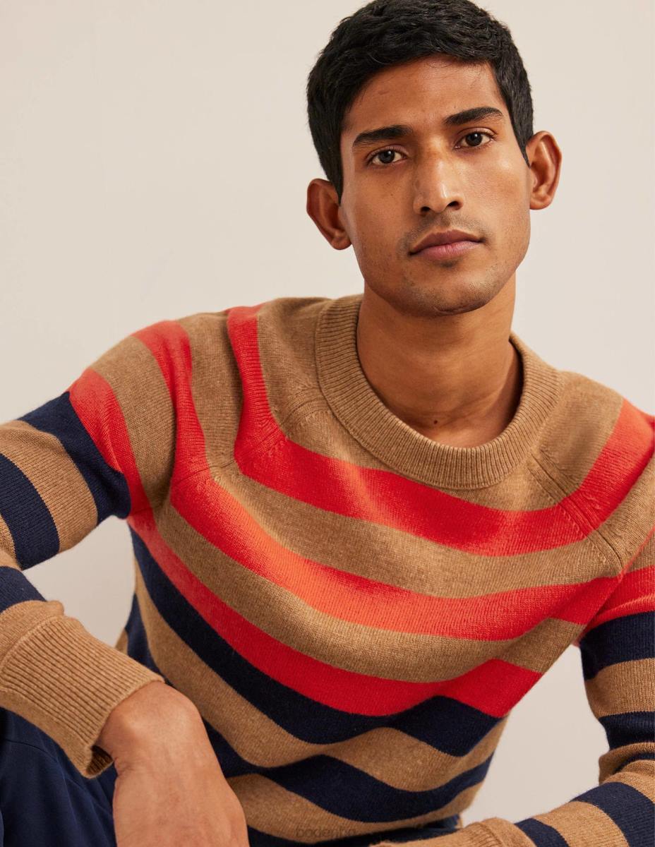 облекло Boden реглан пуловер с кръгла яка камил меланж мулти райе мъже LL683589