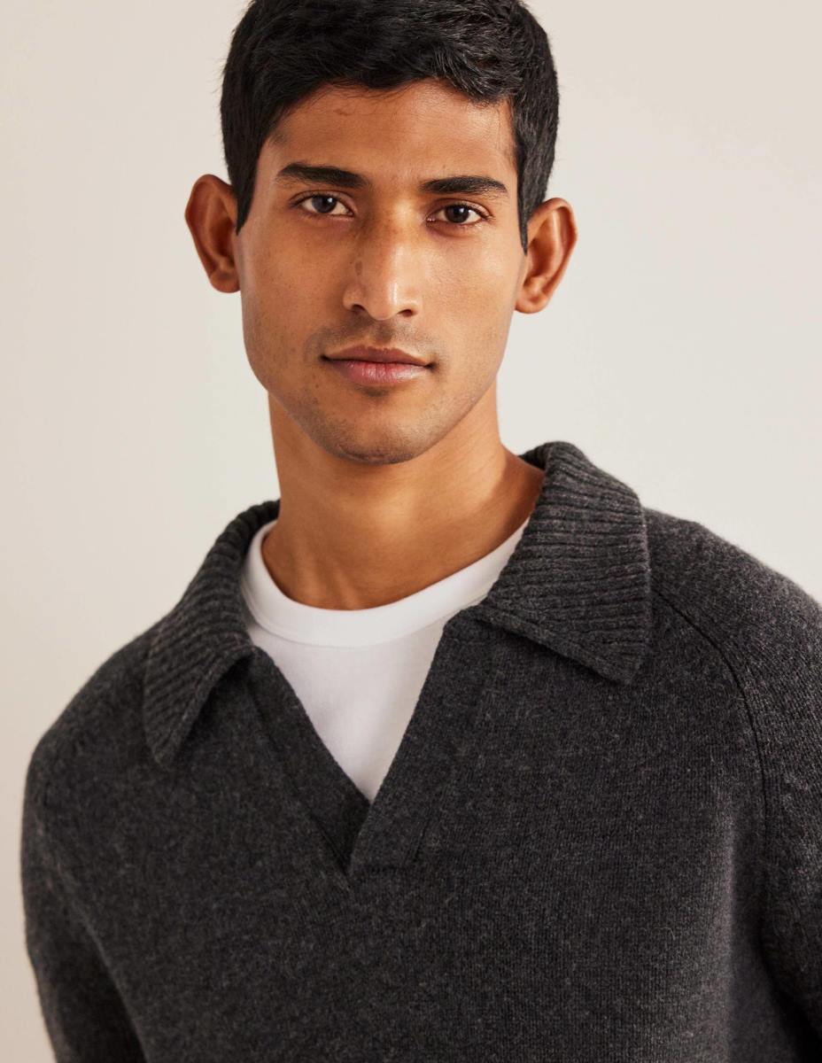 облекло Boden джъмпер с отворена яка тъмно сив меланж мъже LL683624