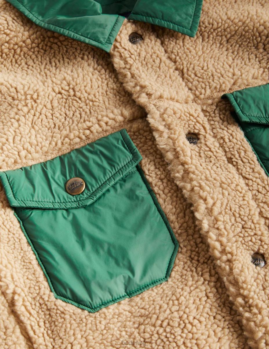 облекло Boden шерпа копче през яке ловджийско зелено/екрю мъже LL683581