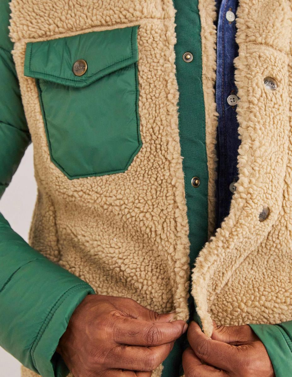 облекло Boden шерпа копче през яке ловджийско зелено/екрю мъже LL683581